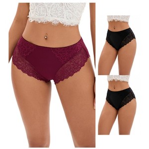 INSPIRE CHIC 3 Pcs Women's Wide Lace Trim Mid-Waisted Underwear Full Coverage Comfortable Briefs - 1 of 4