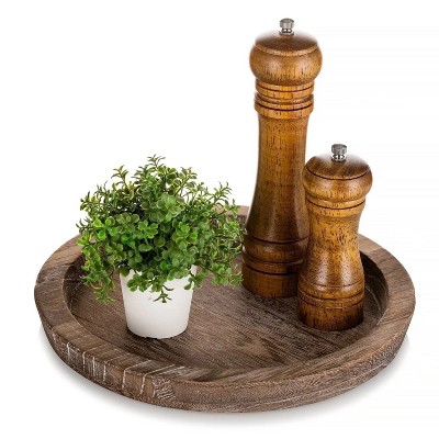 Attop Candle Plate Holder Tray: Round White Wooden Decorative Trays Decor for Pillar Candles Home Kitchen Decor Rustic White
