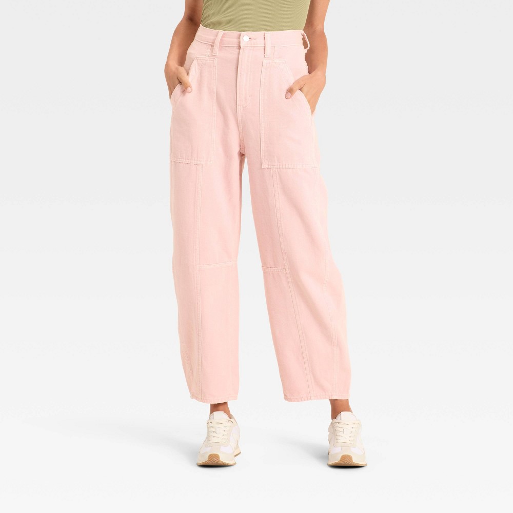 Women's High-Rise Utility Barrel Jeans - Universal Thread™ Pink 14