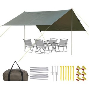 13.1 X 9.2 FT Beach Tent, Sun Shelter with Sand Pegs, Polyester Material, Beach Shade Canopy, Portable Carrying Bag, Outdoor Pop Up Beach Umbrella - 1 of 4