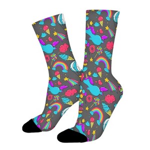 Dreamy Unicorns Rainbows Clouds Ballo Women Printed Crew Socks Funny Funky Socks Soft Polyester Novelty Gifts for Artists Men - 1 of 1