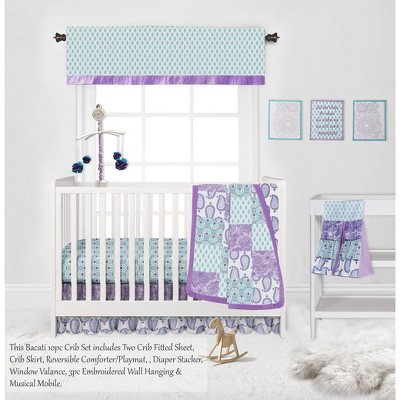 Bacati - Paisley Isabella Purple Lilac Aqua 10 pc Crib Bedding Set with 2 Crib Fitted Sheets