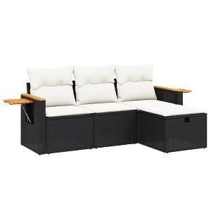 vidaXL 4 Piece Patio Sofa Set with Cushions Beige Poly Rattan - Black and Cream without storage - 1 of 4
