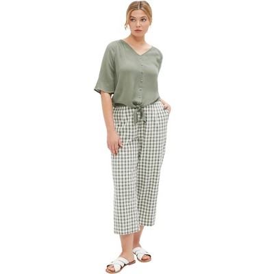 ellos Plus Size Gingham Crop Pants