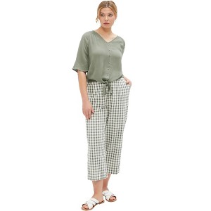 ellos Plus Size Gingham Crop Pants - 1 of 4