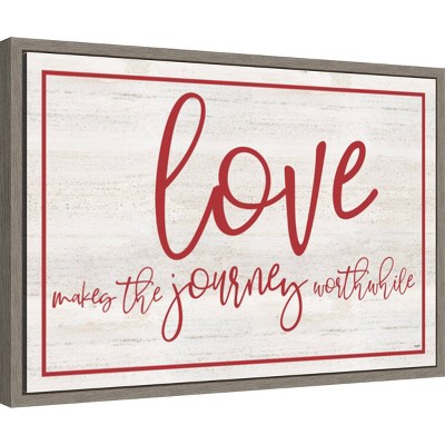 Love Journey Inspirational Red and White Framed Canvas Print