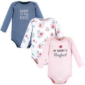 Hudson Baby Infant Girl Cotton Long-Sleeve Bodysuits, Perfect Mommy 3-Pack