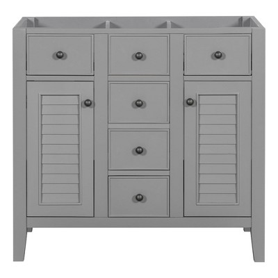 36 Inch Bathroom Vanity Without Ceramic Sink Top, Modern Bathroom Storage Cabinets with 2 Cabinets and 5 Drawers, Solid Wood Frame
