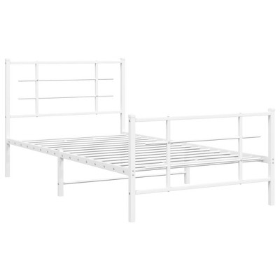 vidaXL Metal Bed Frame - Steel Single Bed with Headboard/Footboard, Slatted Base, White