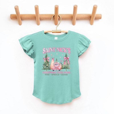 The Juniper Shop Coquette St. Nick's Tree Farm Toddler Flutter Sleeve Tee
