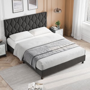 Nasitip King Bed Frame with Upholstered Headboard, Heavy-Duty Platform Bed Frame with Adjustable Headboard, Strong Wood Slat Support,Light Gray - 1 of 4