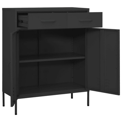 Anthracite Black Steel Freestanding Office Storage Cabinet with Adjustable Shelving