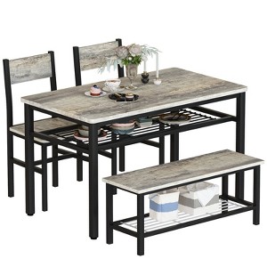Hooseng 4 Pieces Dining Room Table Set with 2 Chairs and 1 Bench, 4-Person Dining Table Set with MDF Table Top, Metal Frame, and Storage Racks - 1 of 4