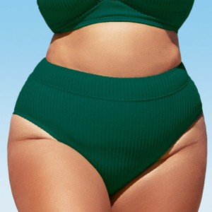 Women's Plus Size Ribbed Modest Widen Band High Waist Bikini Bottom -Cupshe - 1 of 4