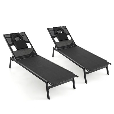 Tangkula 2 Pieces Patio Sunbathing Lounge Chair w/ Face Hole & Detachable Head Pillows Poolside