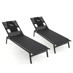 Tangkula 2 Pieces Patio Sunbathing Lounge Chair w/ Face Hole & Detachable Head Pillows Poolside - 1 of 4