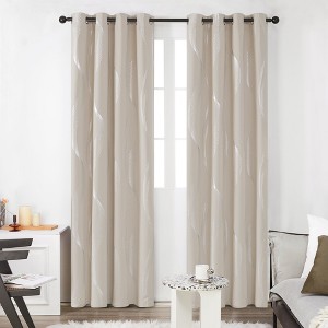 Deconovo 2 Pcs Silver Printed Blackout Curtains with Wave Pattern, 6 Grommets, No Tiebacks - 1 of 4