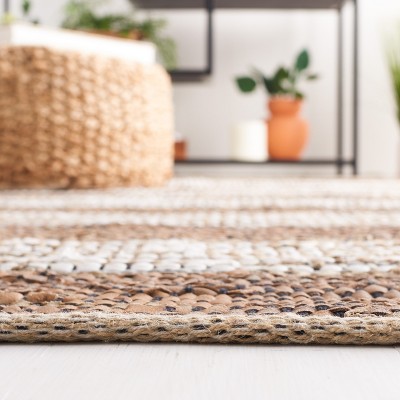 Vintage Light Brown and Ivory Leather Striped Square Rug