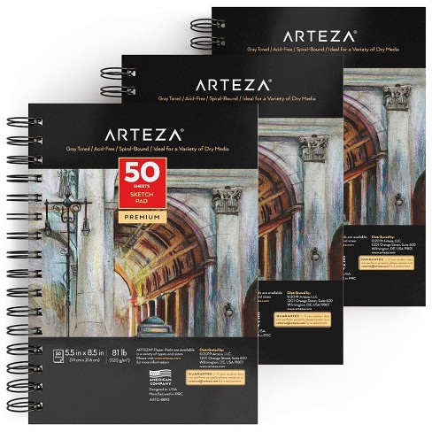 Arteza Spiral Sketchbook, Pink Hardcover, 5.5x8.5 inch, 100 Sheets of Drawing Paper - 3 Pack