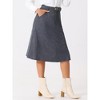 INSPIRE CHIC Women's High Waist Elastic Back A-Line Belted Corduroy Midi Skirt with Pockets - 3 of 4