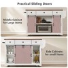 Farmhouse Rolling Kitchen Island Kitchen Storage Cart with Spice Rack, Glass Holders, Towel Rack & Drop Leaf - ModernLuxe - 4 of 4