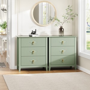 47.2 in Wide 6-Drawer Dresser: Black Mid Century Wooden Chest with Bevel Design, Multi-Use as TV Stand for Bedroom & Living Room - 1 of 4