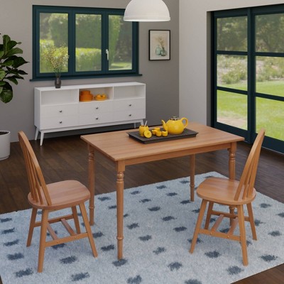 Natural Solid Wood Farmhouse Dining Set with Windsor Chairs