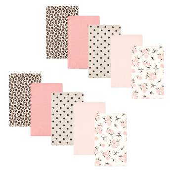 Hudson Baby Infant Girl Cotton Flannel Burp Cloths, Neutral Pink Floral 10 Pack, One Size