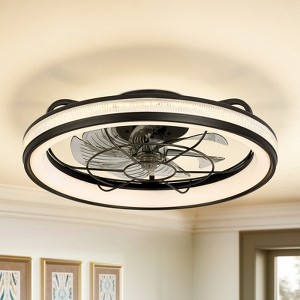 Rennnsan Oroven 18"W Wheel Industrial LED Dimmable Flush Mount Ceiling Fan in Black - 1 of 4