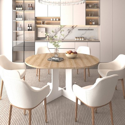 59x43 Inch Expandable Oval Dining Table,Farmhouse Dining Table With X Shaped Base,Wooden Side Table For Dining Room Kitchen-Coolbibila