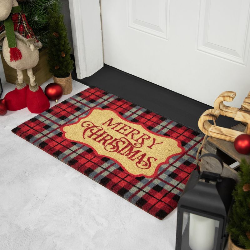 Northlight Red and Black Plaid "Merry Christmas" Rectangular Doormat 18" x 30", 3 of 7