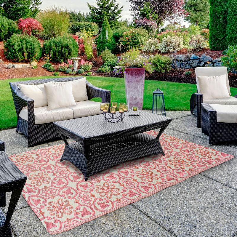 Northlight 4' x 6' Pink and Cream Floral Design Rectangular Outdoor Area Rug, 2 of 5