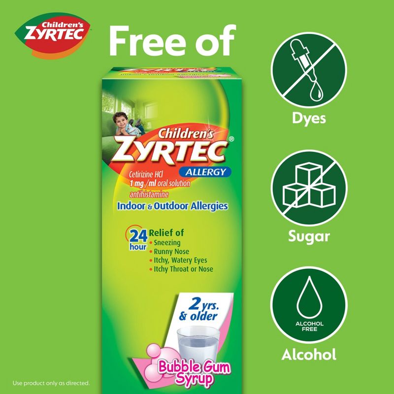 Children's Zyrtec 24 Hour Allergy Relief Syrup - Bubble Gum - Cetirizine - 4 fl oz, 4 of 13