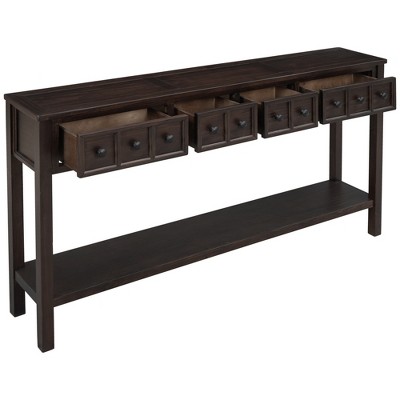 TiramisuBest Rustic Entryway Console Table, 60in Long Sofa Table with two Different Size Drawers and Bottom Shelf with Turquoise Green
