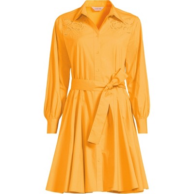 Lands' End Women's Poplin Button Front Dress with Godets