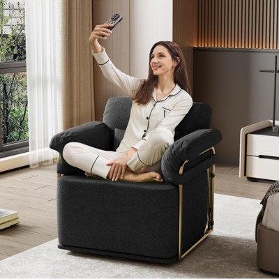 KWPZQEB 360° Swivel Sofa Chair, Modern Accent Chair Comfy Armchair with Pillows & Gold Metal Legs, Upholstered Reading Chair for Living Room