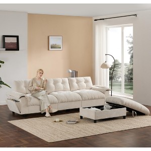 Modern Sectional Sofa L-Shape Sofa Upholstered Cloud Sofa with &Charging Ports&Cup Holder&Side Storage Pockets&Movable Storage Ottoman -ModernLuxe - 1 of 4