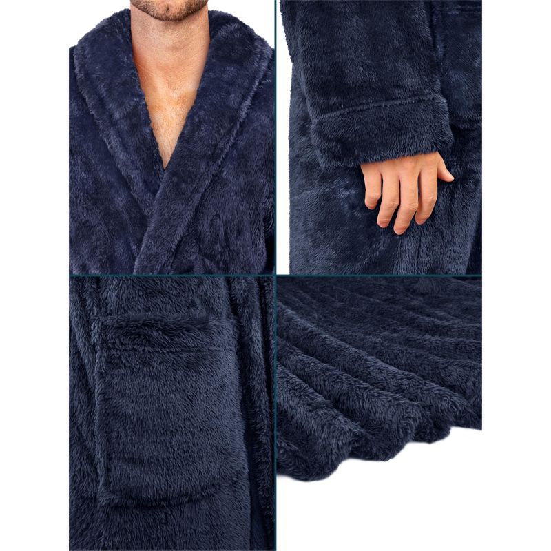 PAVILIA Mens Soft Robe, Plush Fluffy Fleece Bathrobe Men, Long Faux Shearling Shaggy Spa with Shawl Collar, 4 of 8