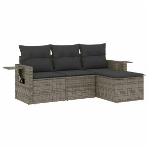 vidaXL 4 Piece Patio Sofa Set with Cushions Gray Poly Rattan - 1 of 4