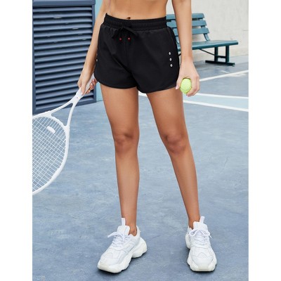 Womens Running Shorts Elastic High Waisted 2 in 1 Drawstring Quick Dry Yoga Workout Gym Athletic Shorts with Pocket