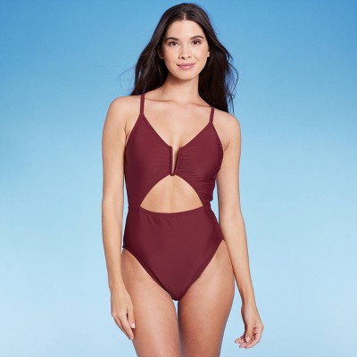 Women S V Wire Front Cut Out One Piece Swimsuit Shade Shore Burgundy S Target
