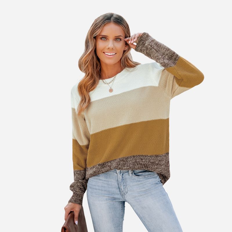Women's Striped Round Neck Long Sleeve Sweater - Cupshe, 1 of 7