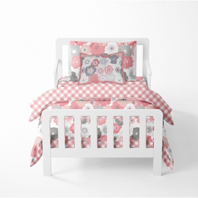 Bacati - Watercolor Floral Coral Gray 5 pc Toddler Bedding Set