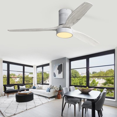 52'' Low Profile Ceiling Fan with Lights and Remote Wood Blades Dimmable Light Reversible DC Motor for Kitchen Bedroom Basement Dining Living Room