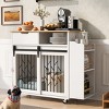 41.5'' Dog Crate Kitchen Island with Sliding Barn Doors, Storage Shelves & Wheels, Modern Pet Furniture for Small Dogs-3irtyhousy - 3 of 4