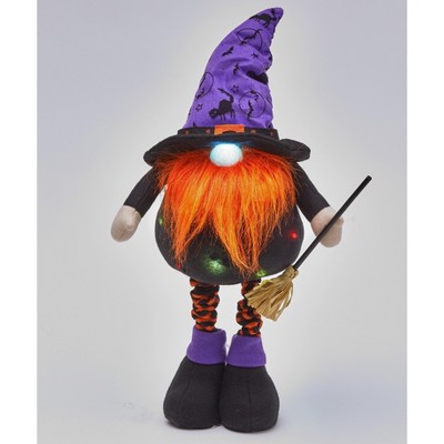 Lakeside Lighted Halloween Standing Gnome Tabletop Figurine with Broom