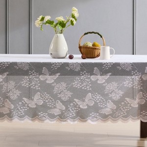 HLC.ME Butterfly Floral Patterned Scalloped, Wrinkle Resistant, Lace Fabric Table Cloth for Round and Rectangle Tables - 1 of 4
