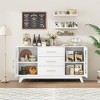 Sideboard Buffet Cabinet with 2 Fluted Glass Doors & 3 Large Drawers, 56" Modern Coffee Bar Cabinet – White Storage Cabinet, White Top - 4 of 4
