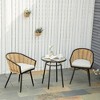 Outsunny 3 Piece Patio Set, Outdoor Bistro Furniture, PE Rattan Wicker Table and Chairs, Cushioned, Barrel Style - 3 of 4