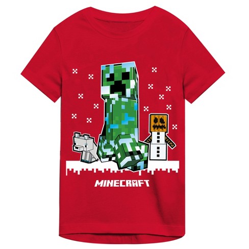 Minecraft Holiday Theme Boy's Red T-shirt-large : Target